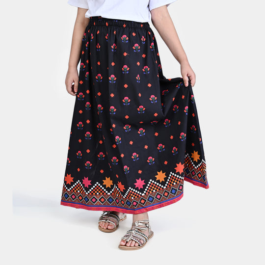 Girls Cotton Poplin long Skirt - Black