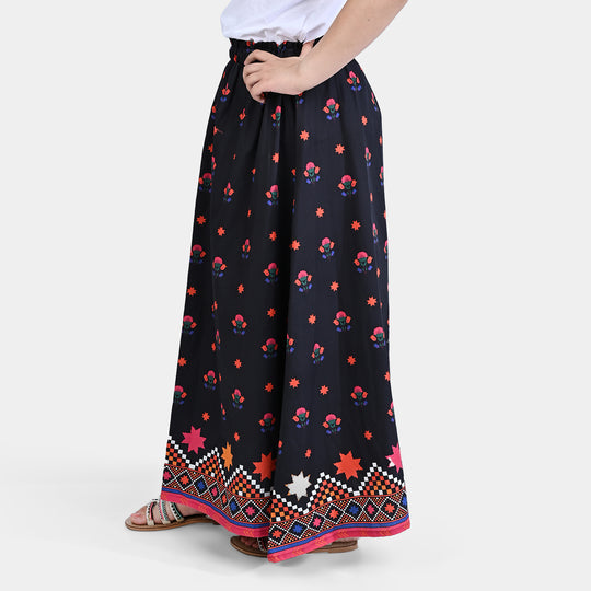 Girls Cotton Poplin long Skirt - Black