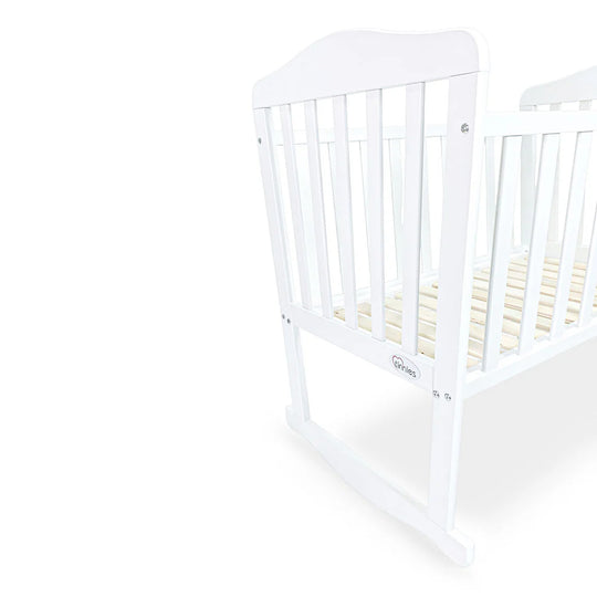 BABY WOODEN CRIB – WHITE FINISH WITH ROCKING & WHEELS