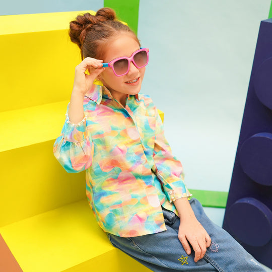 Girls Cotton Poplin Casual Top Rainbow light-Multi