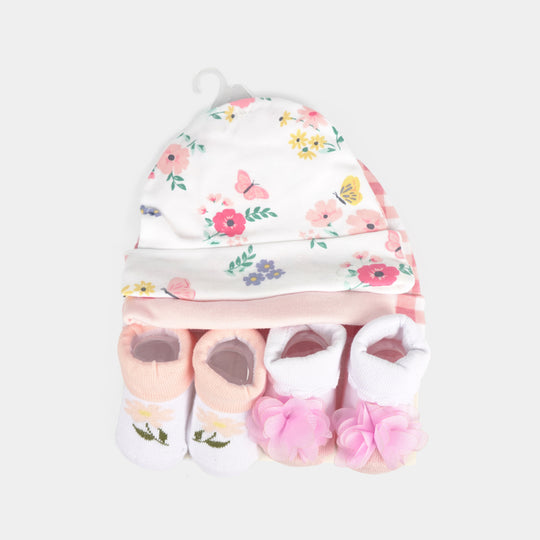 Newborn Soft Wearable Cap and Shoes Gift Pack Set
