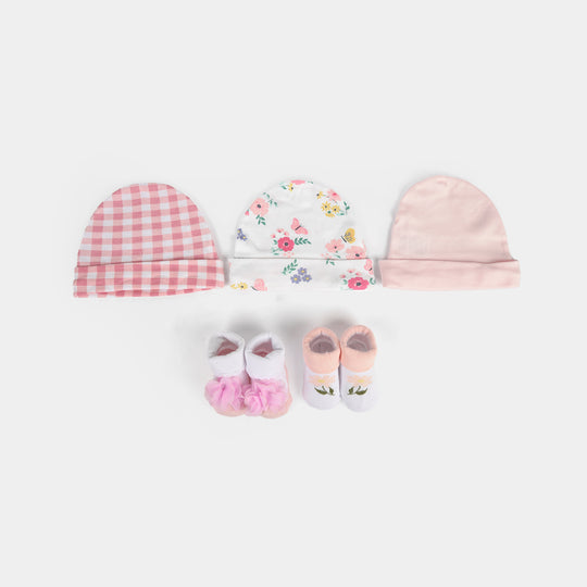 Newborn Soft Wearable Cap and Shoes Gift Pack Set