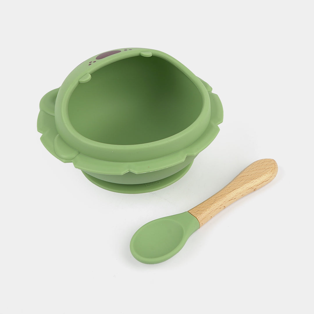 Baby Silicone Bowl+Wooden Handle Spoon