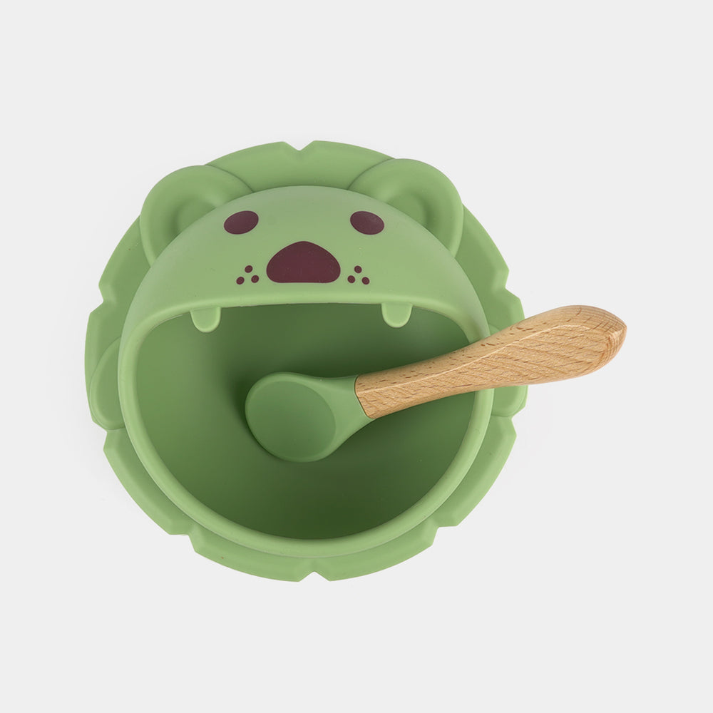 Baby Silicone Bowl+Wooden Handle Spoon