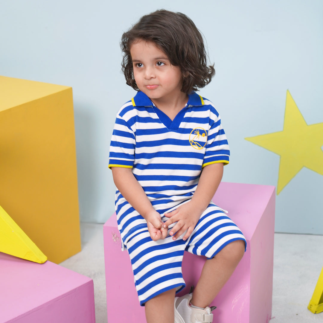Boys Jumbo Pique 2 Piece (Waves) - Blue/White