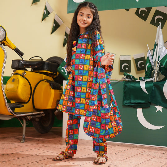 Girls 2Pcs Funky Tickets Suit – Multi