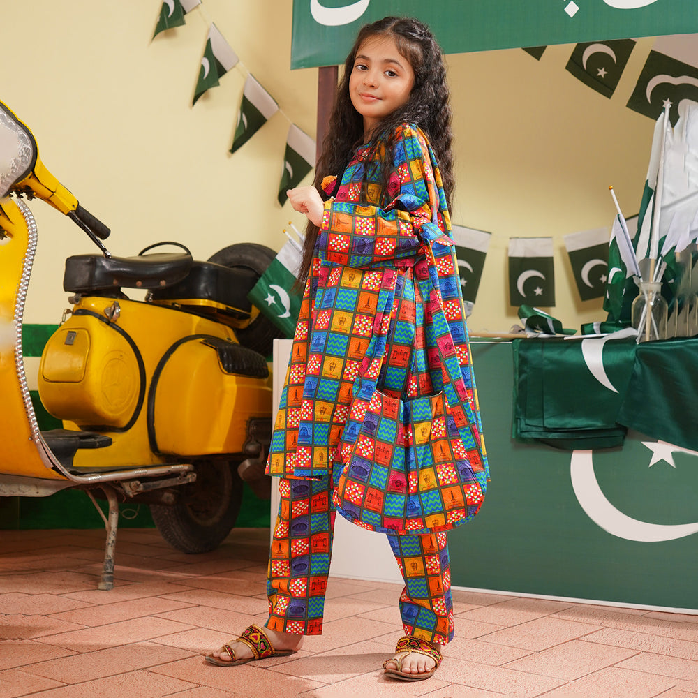Girls 2Pcs Funky Tickets Suit – Multi