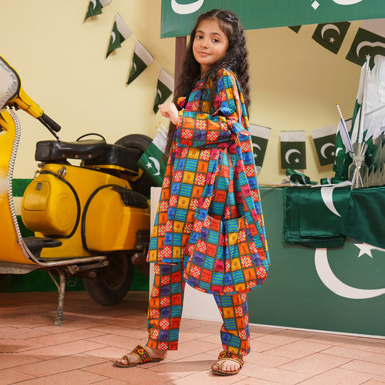 Girls 2Pcs Funky Tickets Suit – Multi