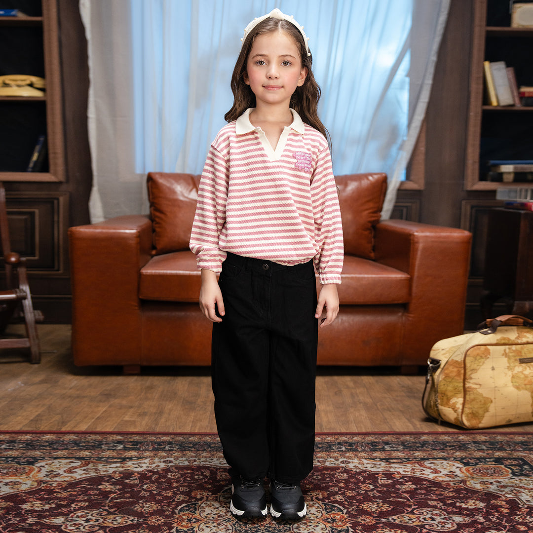 Girls Knitted Jacquard Sweatshirt Make Your Heart - PINK