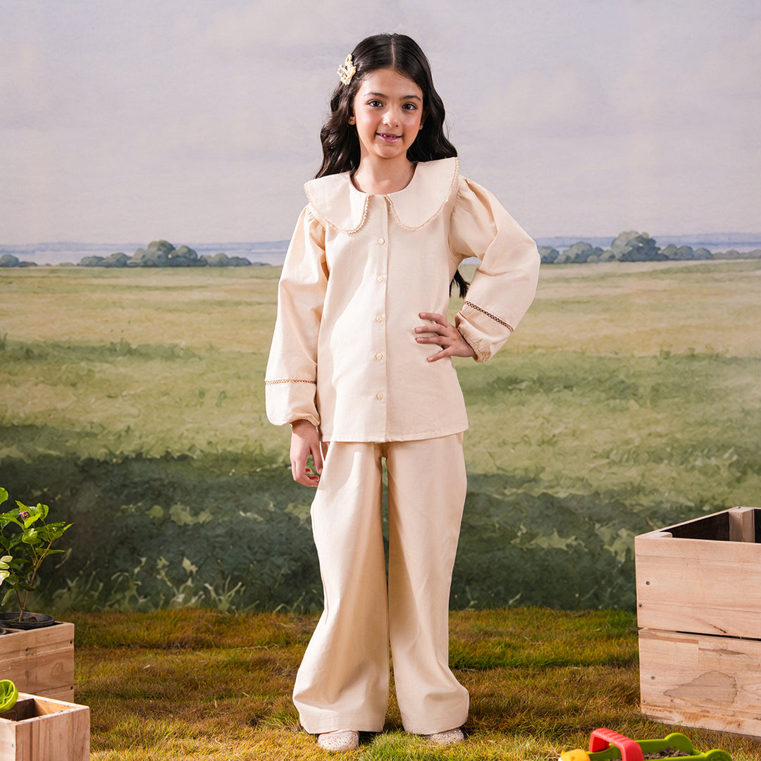 Girls Cotton Twill Co-ord Set Chunky - Cream