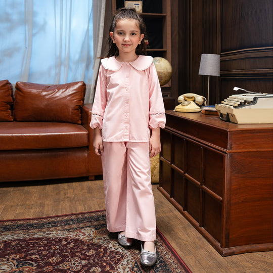 Girls Cotton Twill Co-Ord Set Chunky (Pink)