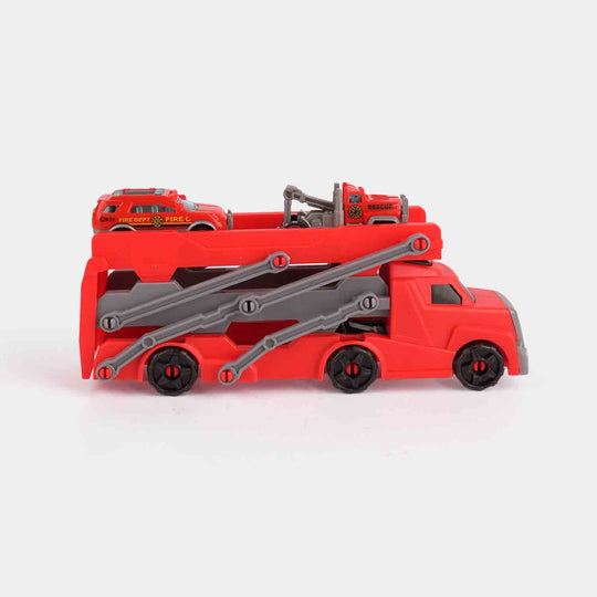 Multi-Level Vehicle Transporter and Toy Fire Truck