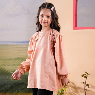 Girls Jacquard Embroidered Top Bloom - Peach
