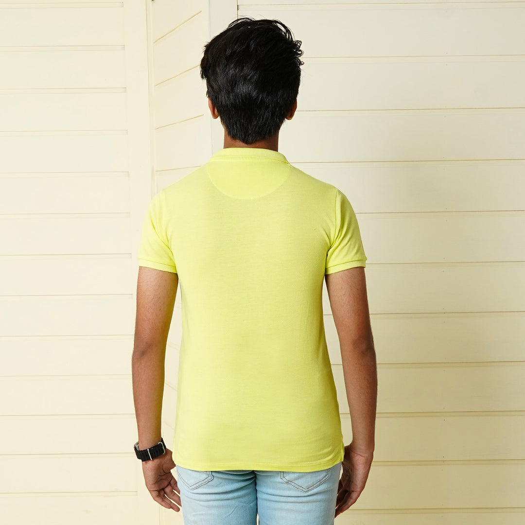 Teens Boys Cotton Polo T-shirt Basic - Sunny Lime