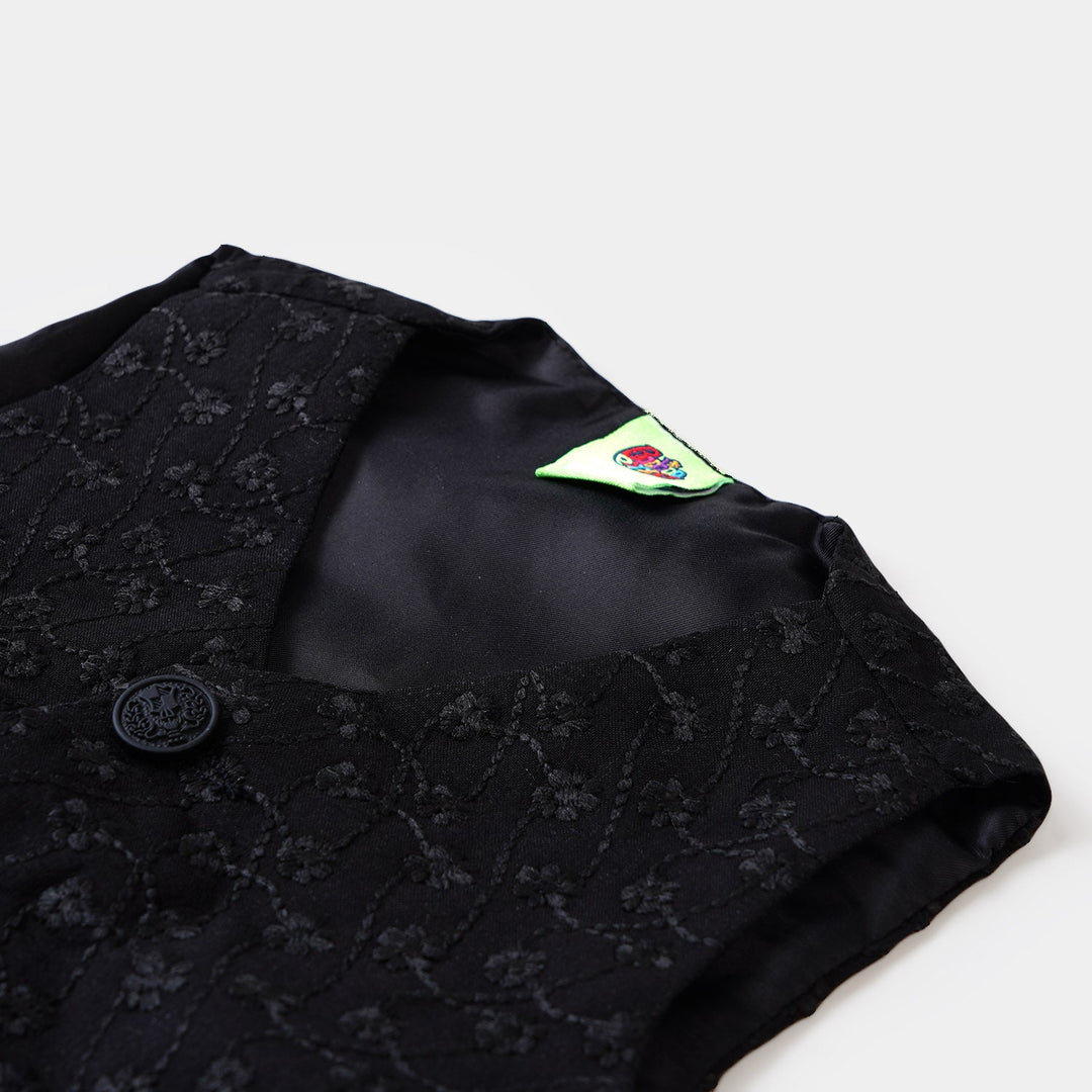 Boys Chikankari Waist Coat  - BLACK