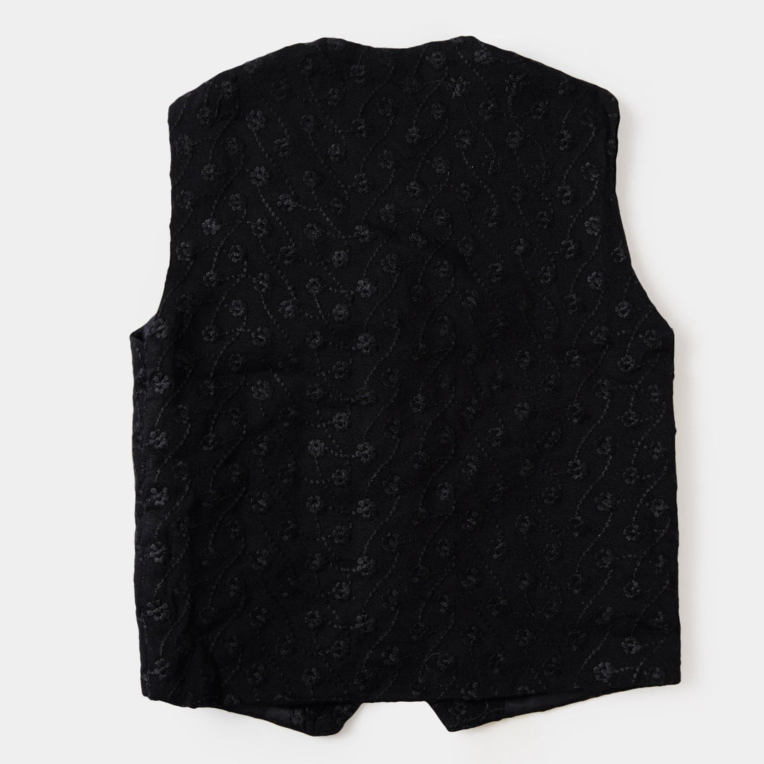 Boys Chikankari Waist Coat  - BLACK