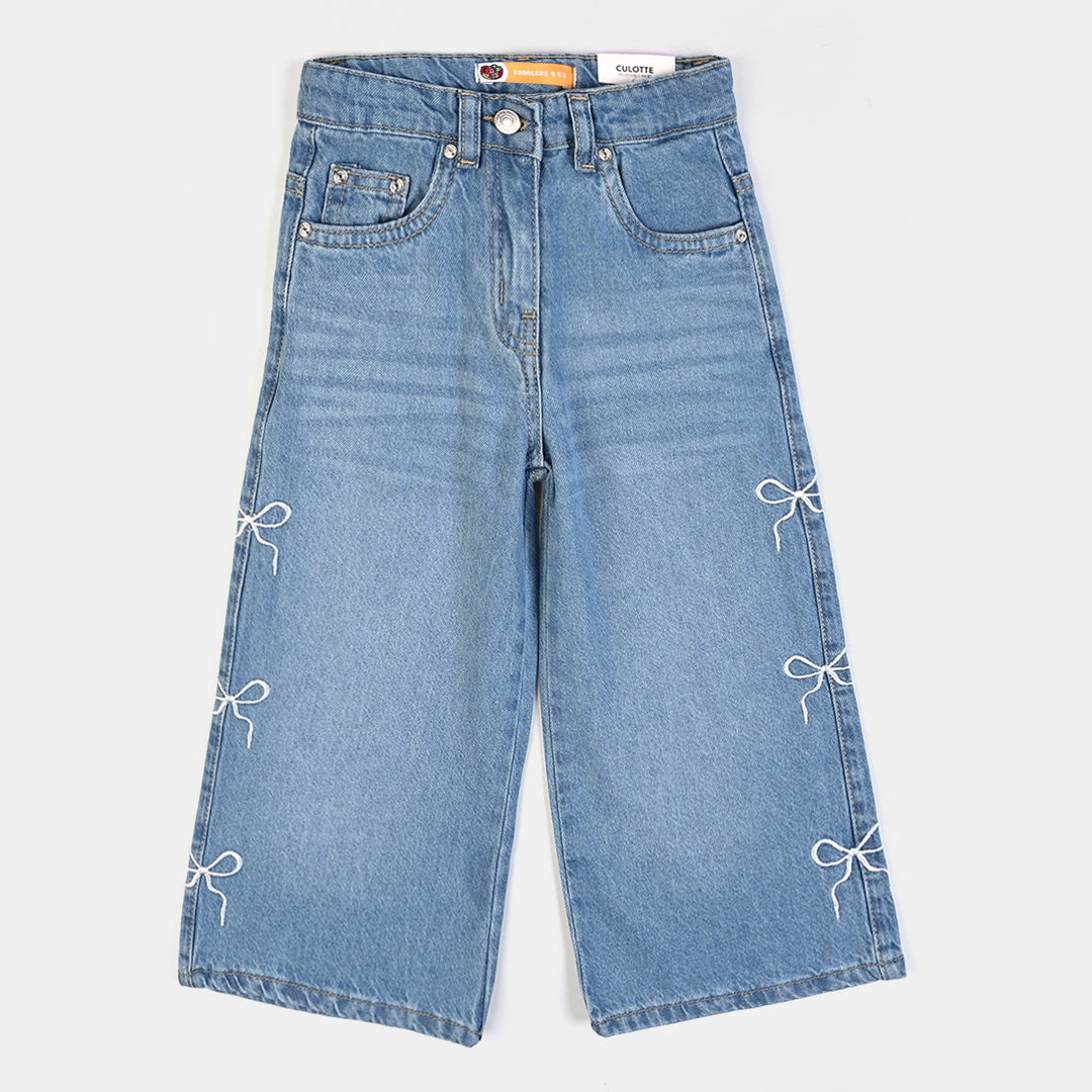 Girls Denim Rigid Pant Big Bow - Light Blue