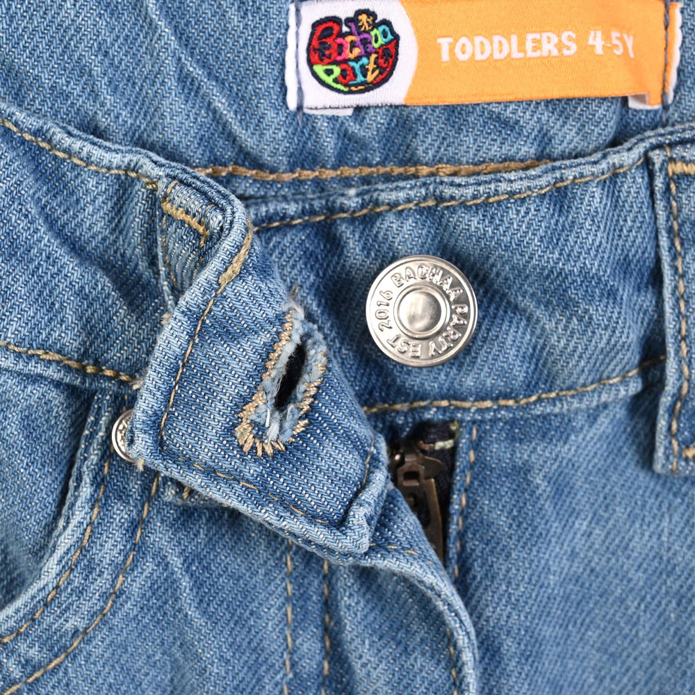 Girls Denim Rigid Pant Big Bow - Light Blue