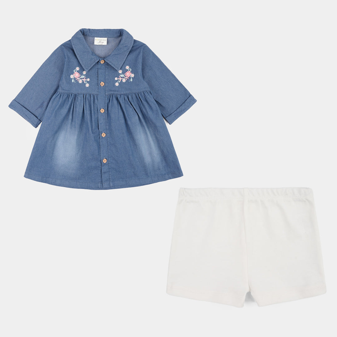Infant Girls Jersey/Terry 2Pc Suit - Navy