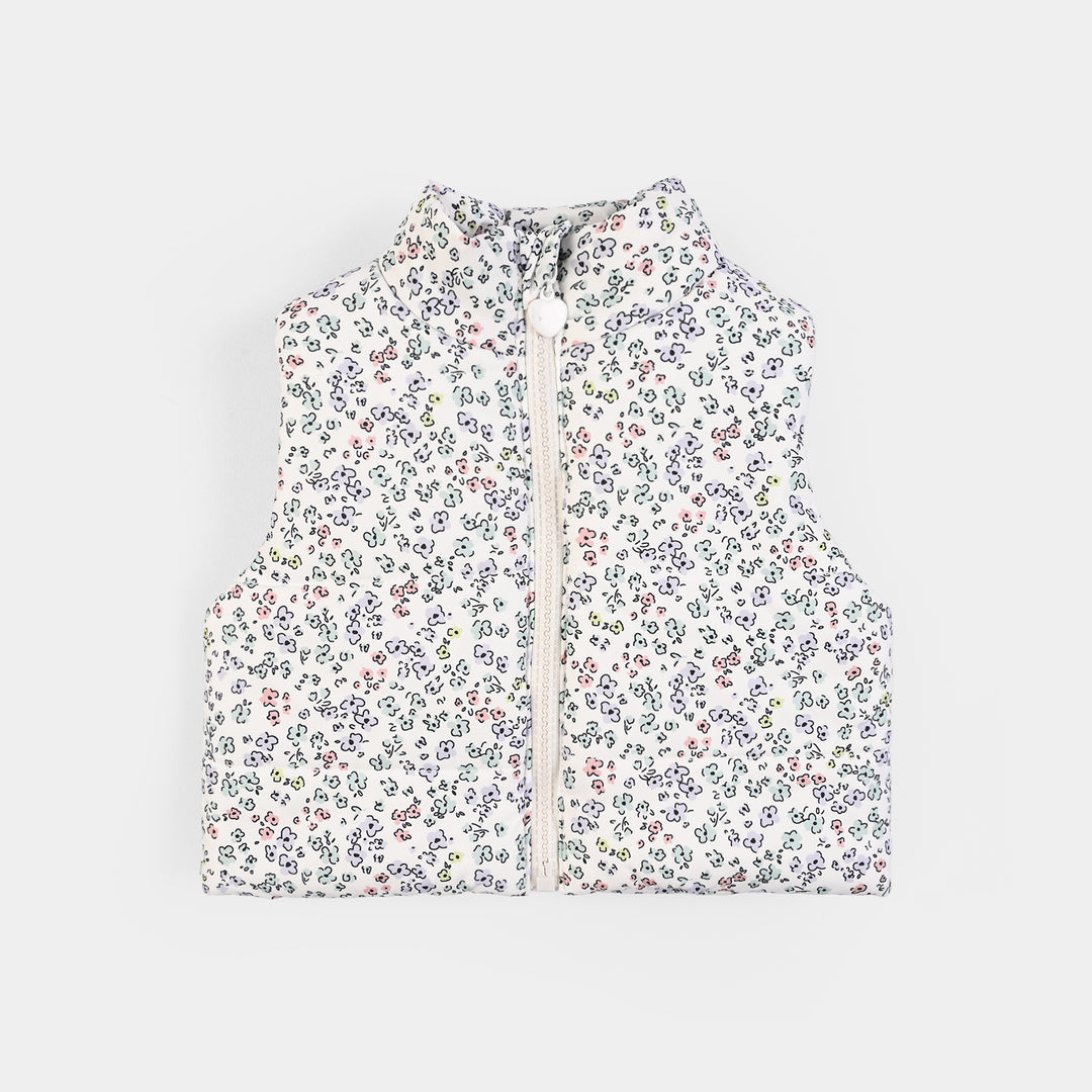 Infant Girls Polyester Quilted Jacket Flower - White