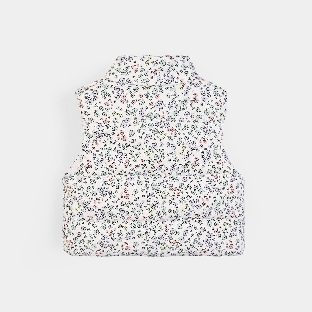 Infant Girls Polyester Quilted Jacket Flower - White