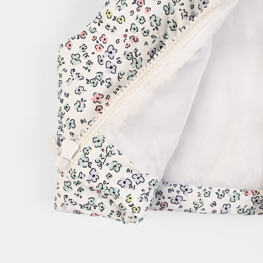 Infant Girls Polyester Quilted Jacket Flower - White