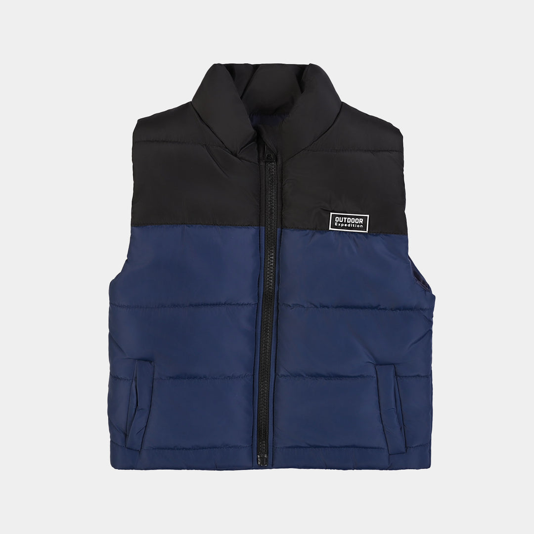 Boys Polyester Quilted Jacket Outdoor Expedition - Black/Navy