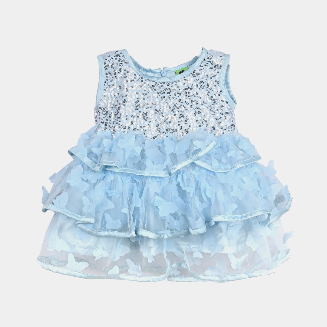 Infant Girls Fancy Frock (Butterfly) - Light Blue