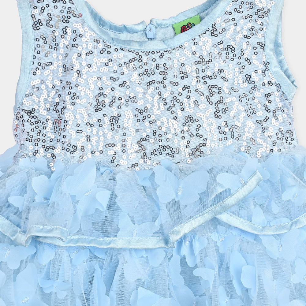 Infant Girls Fancy Frock (Butterfly) - Light Blue