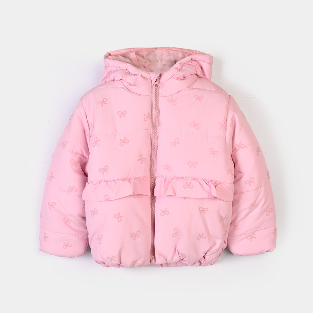 Girls Polyester Quilted Jacket Bow Repeat - PINK