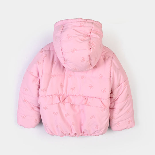 Girls Polyester Quilted Jacket Bow Repeat - PINK