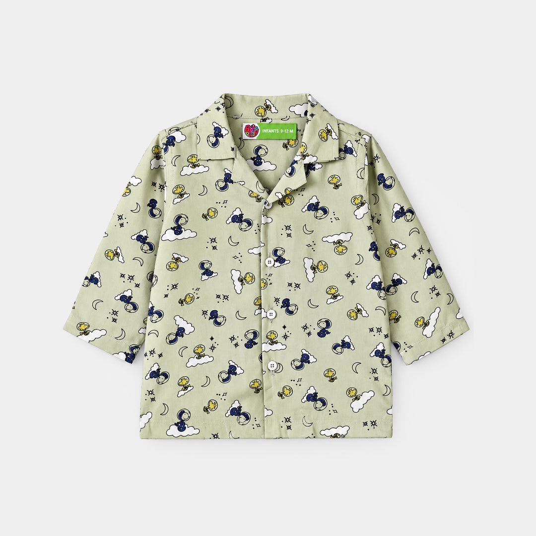 Infant Boys Linen Viscose Nightwear Space- Light Green