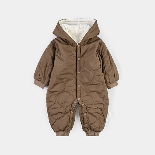 Infant Boys Polyester Quilted Romper-BROWN