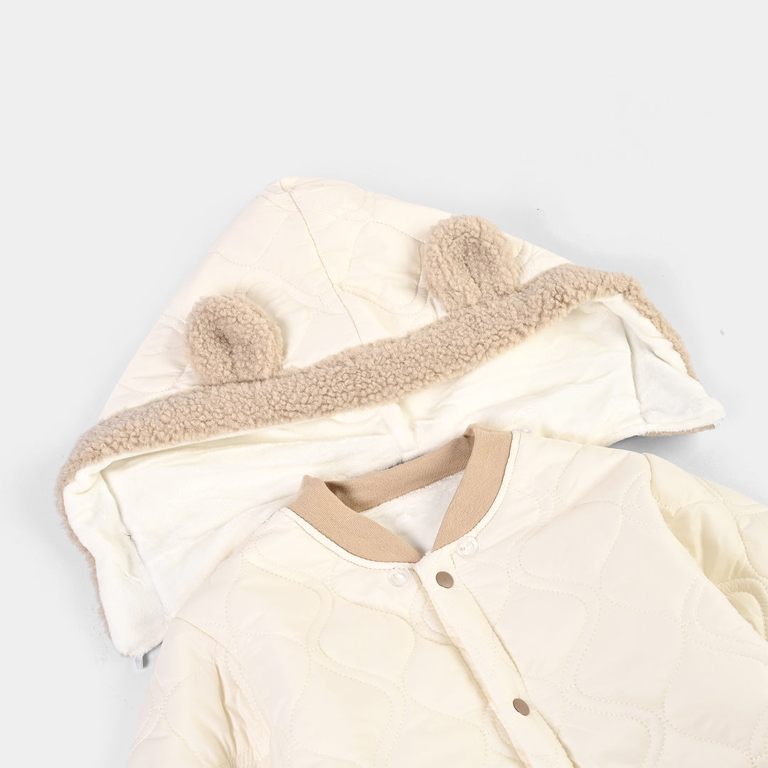 Infant Girls Polyester Quilted Romper-Off.White