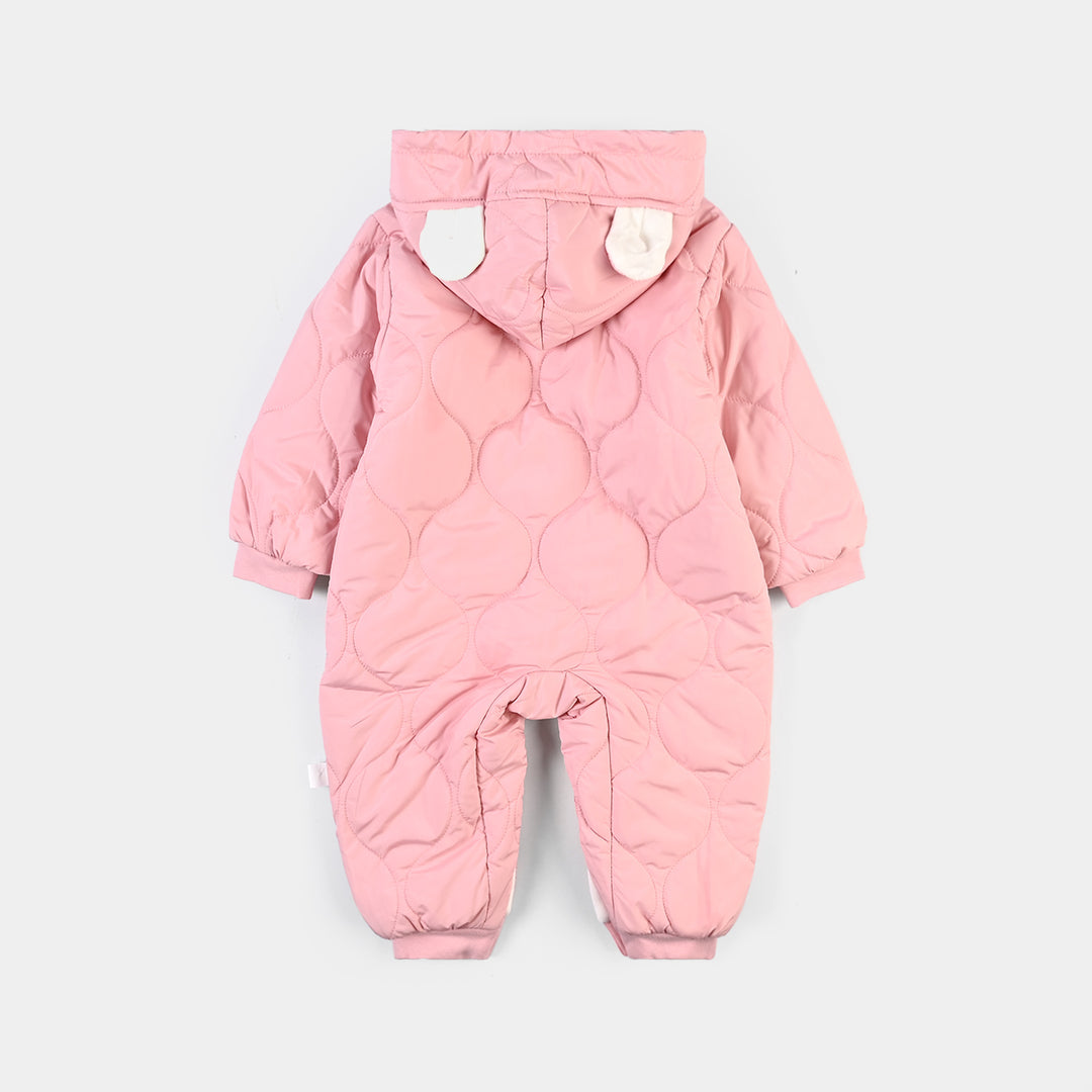 Infant Girls Polyester Quilted Romper-Pink