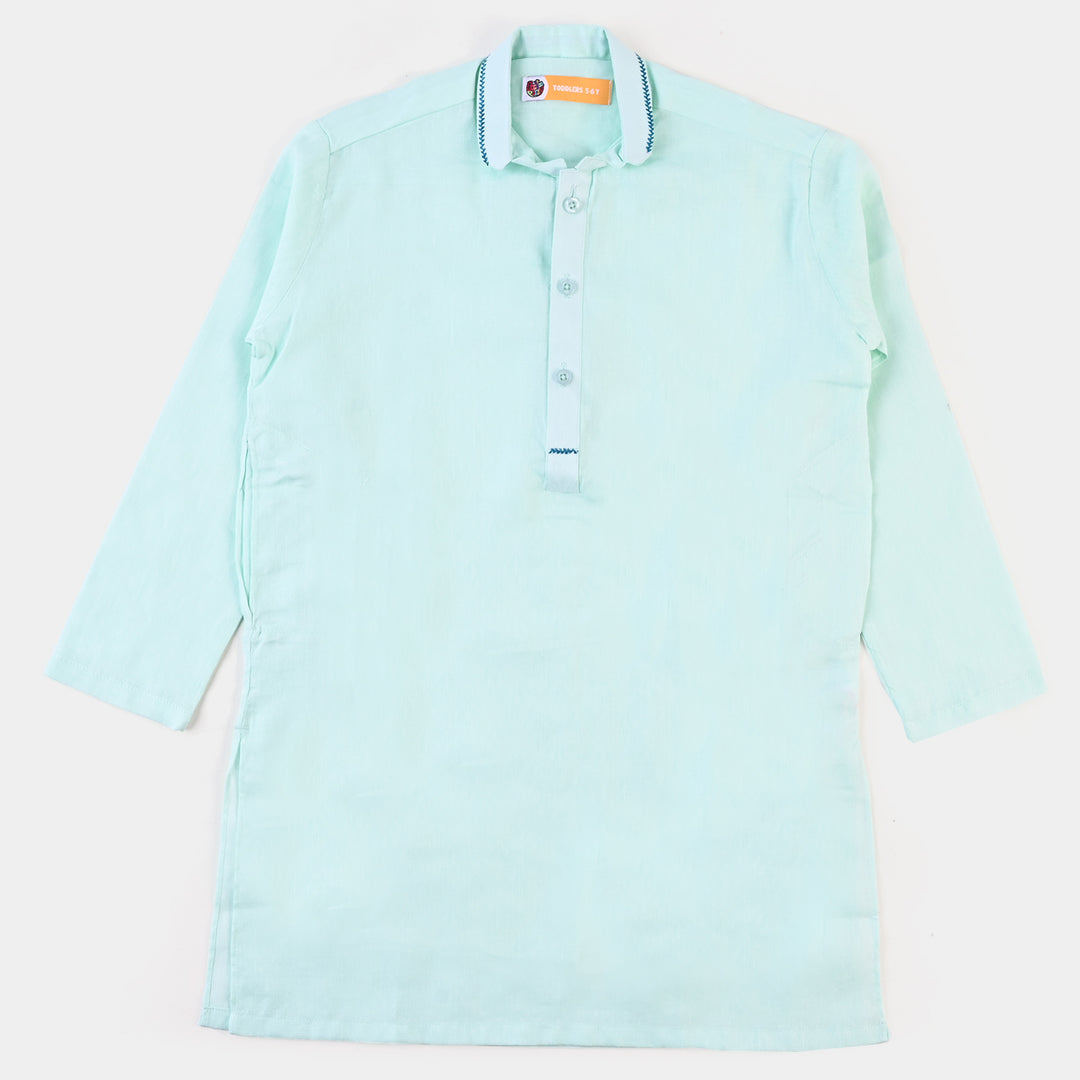 Boys Jacquard Embroidered Kurta - Mint Green