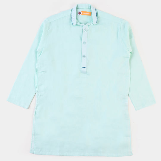 Boys Jacquard Embroidered Kurta - Mint Green