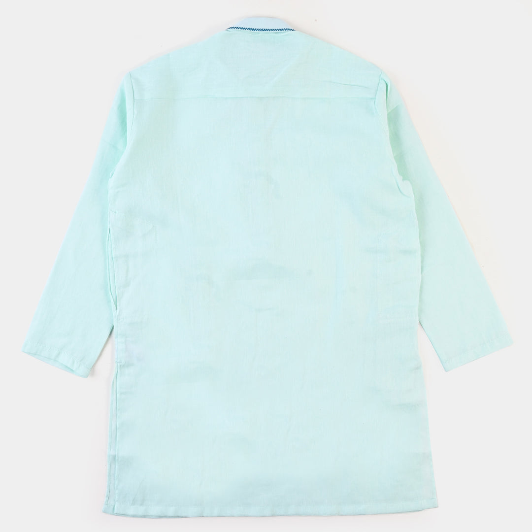 Boys Jacquard Embroidered Kurta - Mint Green