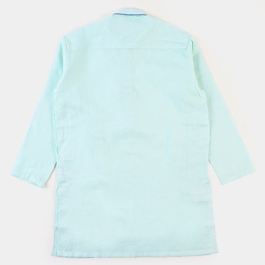 Boys Jacquard Embroidered Kurta - Mint Green