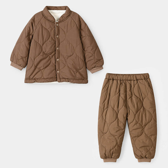 Infant Boys Polyester Quilted Suit-BROWN