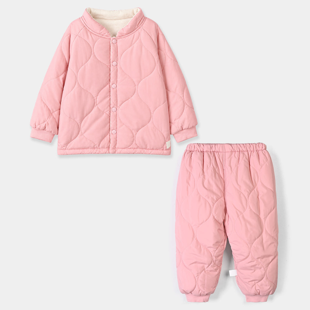 Infant Girls Polyester Quilted Suit-Pink
