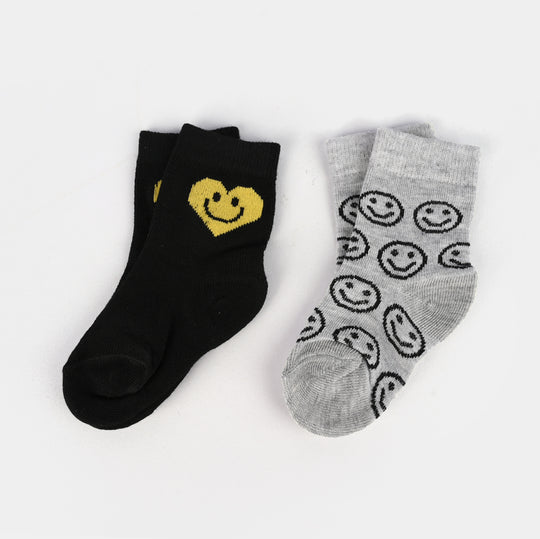 Infant Girls Basic Pack of 2 Socks Cute Face-Black/Grey