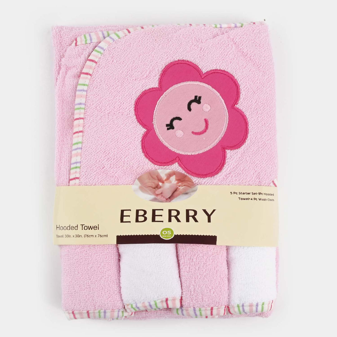 Baby Hooded Bath Towel + 4 PCs Face Towel