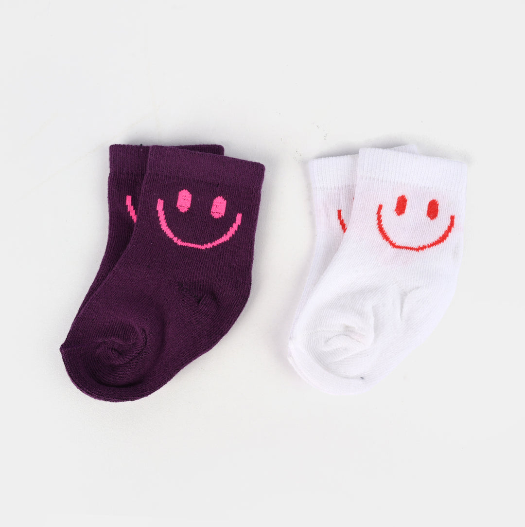 Infant Girls Basic Pack of 2 Socks Smile-White/Purple