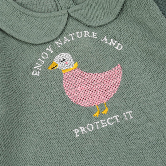 Infant Girls Poly Crinkle Knitted Romper (Enjoy Nature) - Green