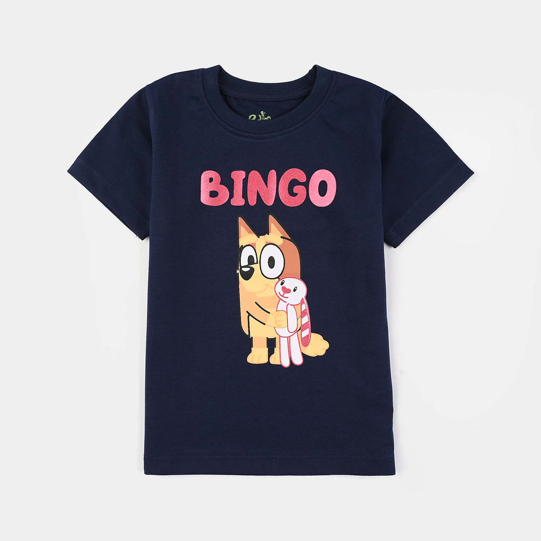 Infant Girls Poly/Cotton Jersey Night Suit (Bingo) - Navy Blue