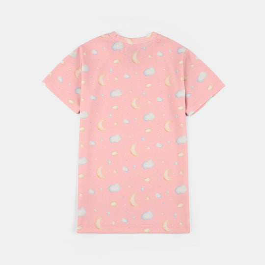 Girls Jersey/Terry Night Suit (Star & Moon) – Pink