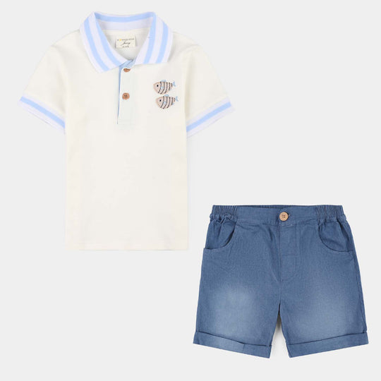 Infant Boys Jersey/Terry 2Pc Suit - White