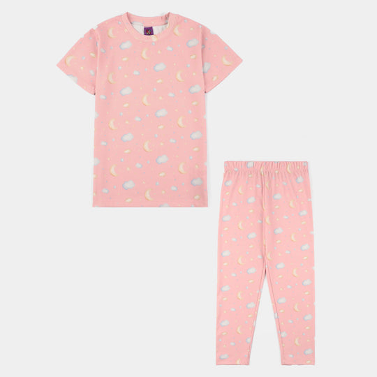 Girls Jersey/Terry Night Suit (Star & Moon) – Pink