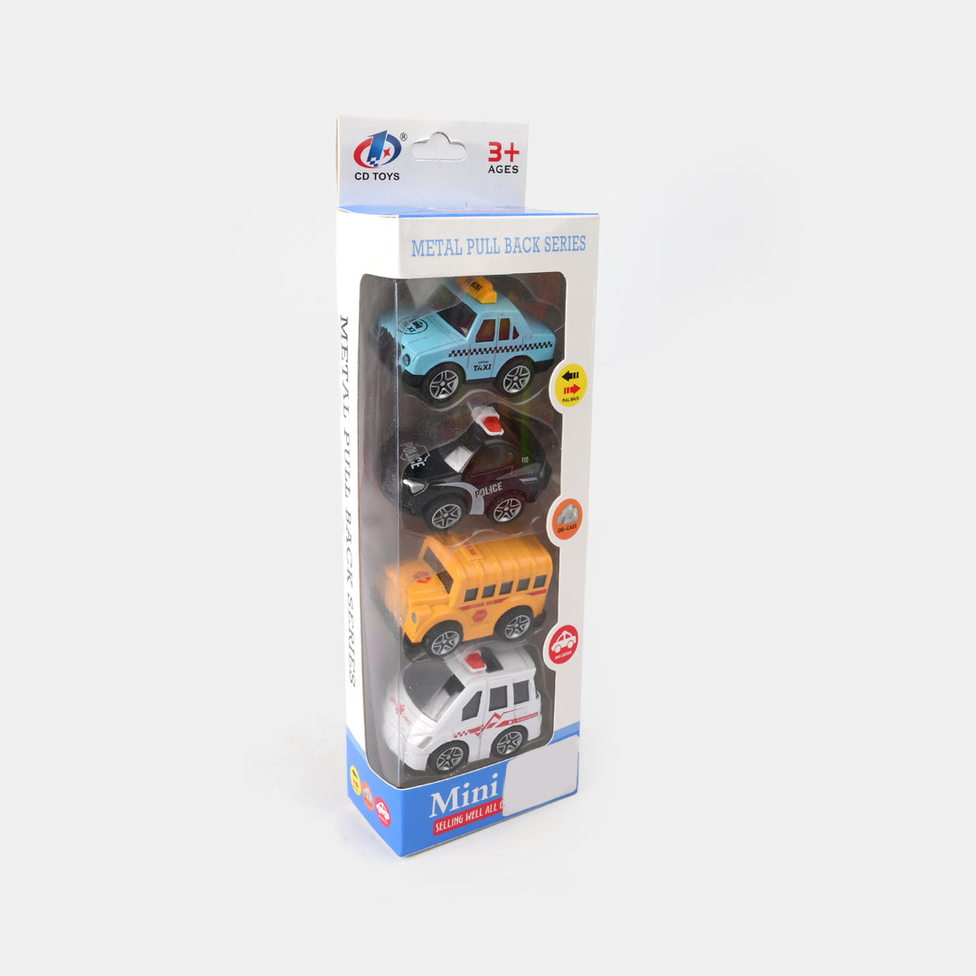 Pack OF 4 Mini Metal Pull-Back Cars